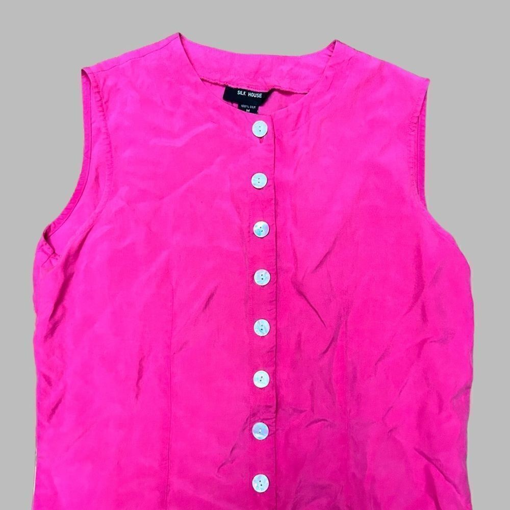 Silk Pink Button Down Tank Top With Shell Buttons - image 3